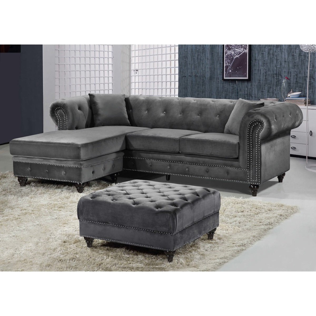 Meridian Furniture Sabrina Grey Velvet 2pc. Reversible Sectional-Minimal & Modern