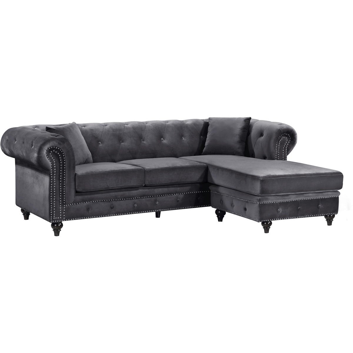 Meridian Furniture Sabrina Grey Velvet 2pc. Reversible Sectional-Minimal & Modern