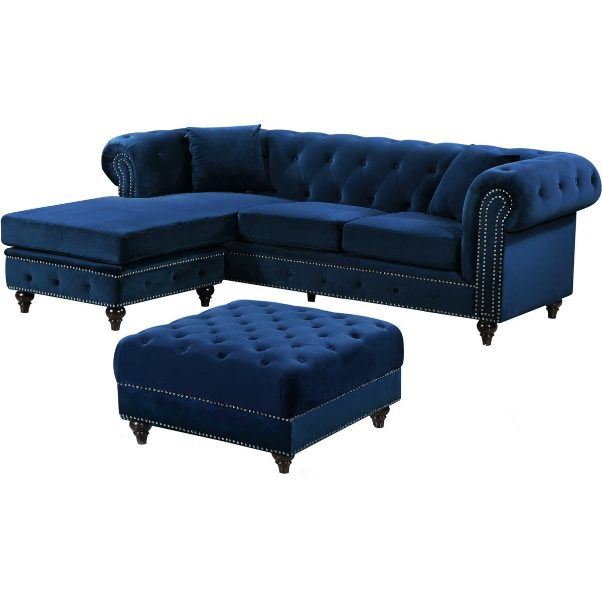 Meridian Furniture Sabrina Navy Velvet 2pc. Reversible Sectional-Minimal & Modern