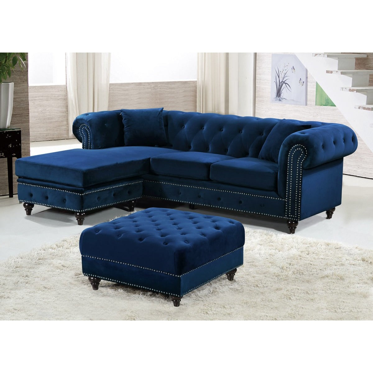 Meridian Furniture Sabrina Navy Velvet 2pc. Reversible Sectional-Minimal & Modern