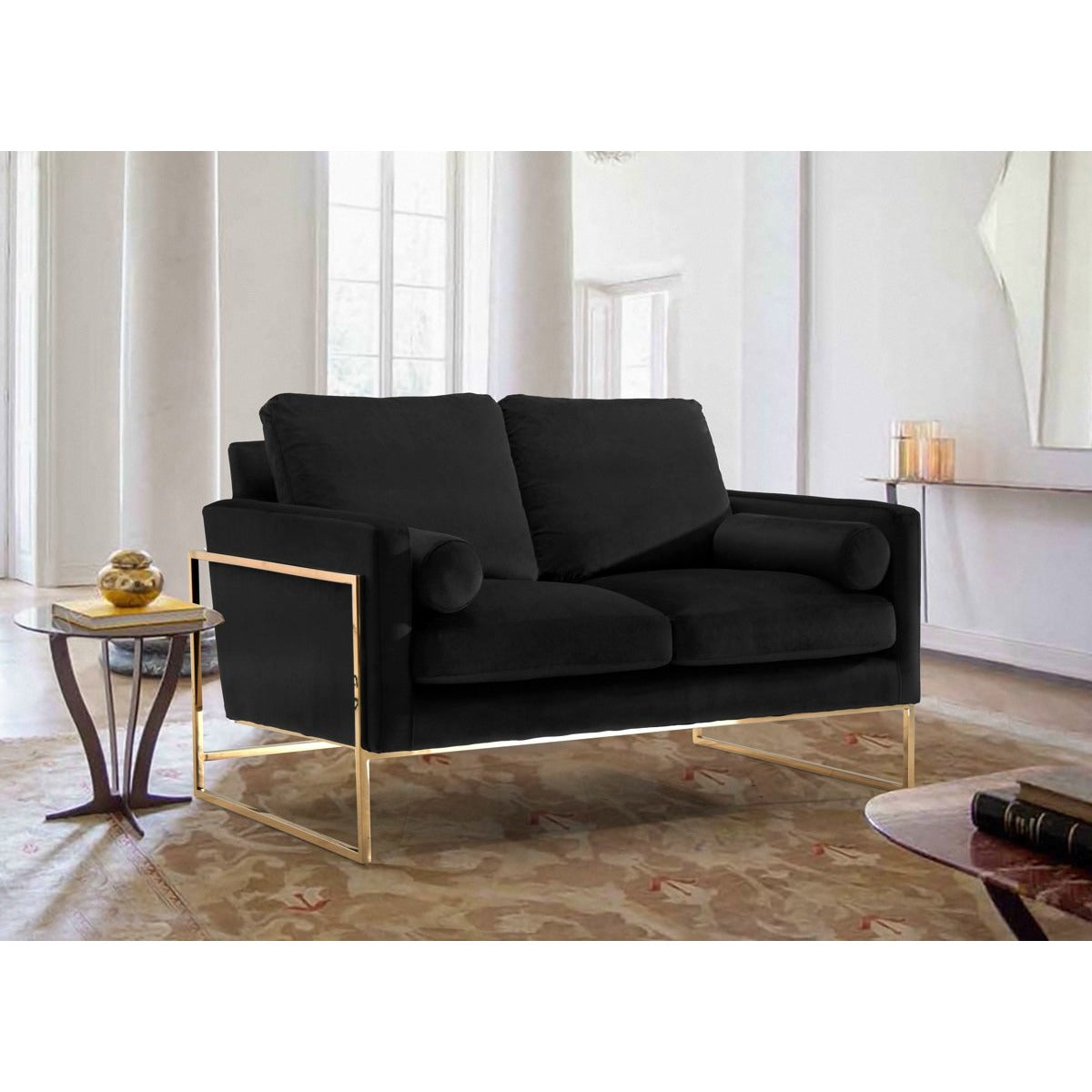 Meridian Furniture Mila Black Velvet Loveseat-Minimal & Modern