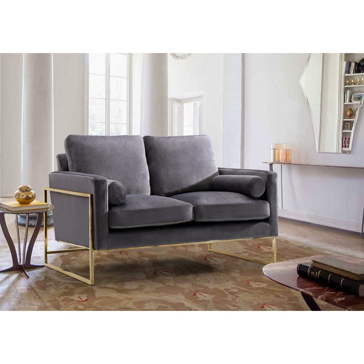 Meridian Furniture Mila Grey Velvet Loveseat-Minimal & Modern