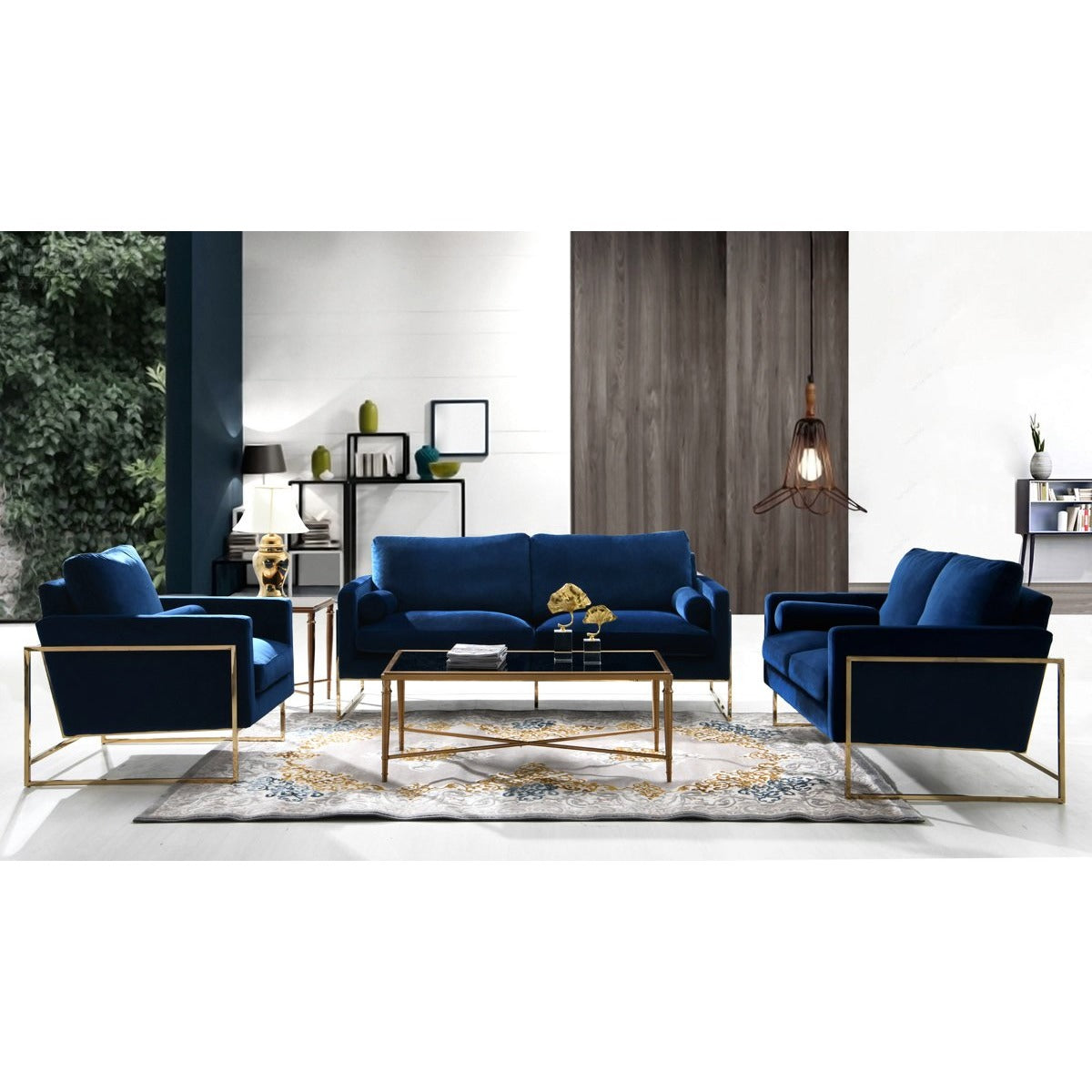 Meridian Furniture Mila Navy Velvet Sofa-Minimal & Modern