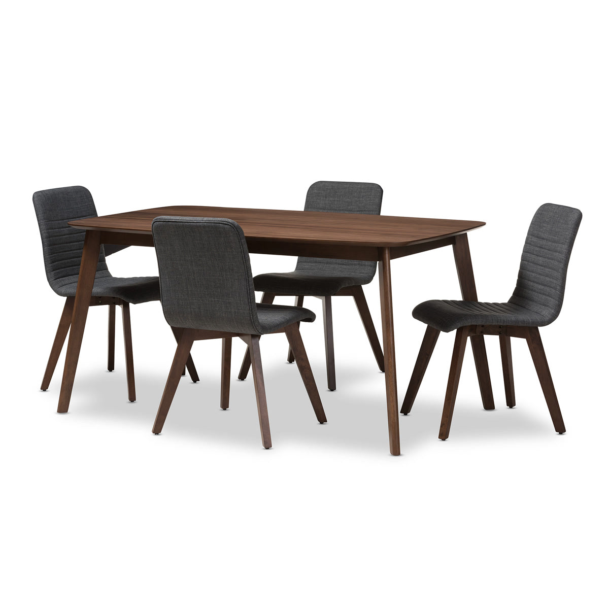 Baxton Studio Sugar Mid-Century Modern Dark Grey Fabric Upholstered Walnut Wood Finished 5-Piece Dining Set Baxton Studio-0-Minimal And Modern - 1