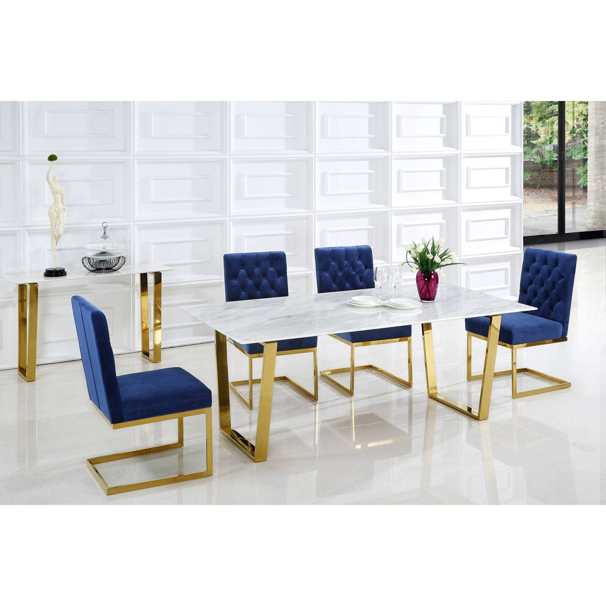 Meridian Furniture Cameron Navy Velvet Dining Chair-Minimal & Modern