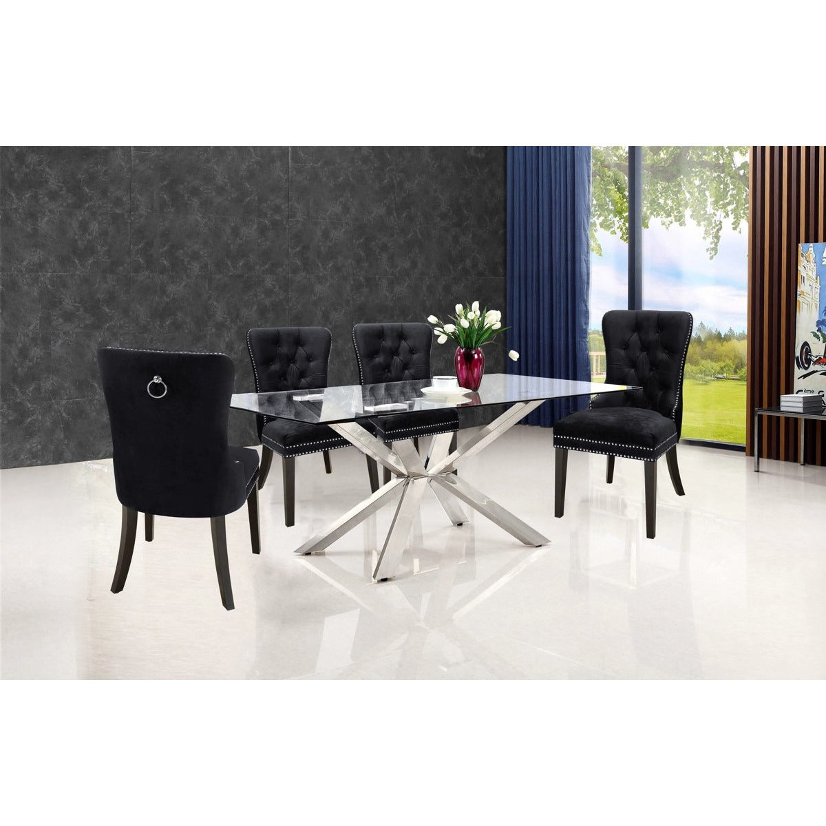 Meridian Furniture Nikki Black Velvet Dining Chair-Minimal & Modern