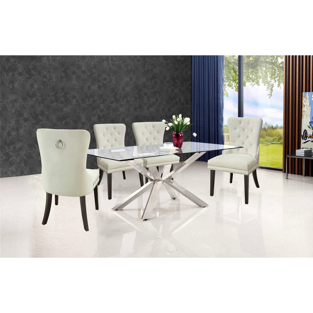 Meridian Furniture Nikki Cream Velvet Dining Chair-Minimal & Modern