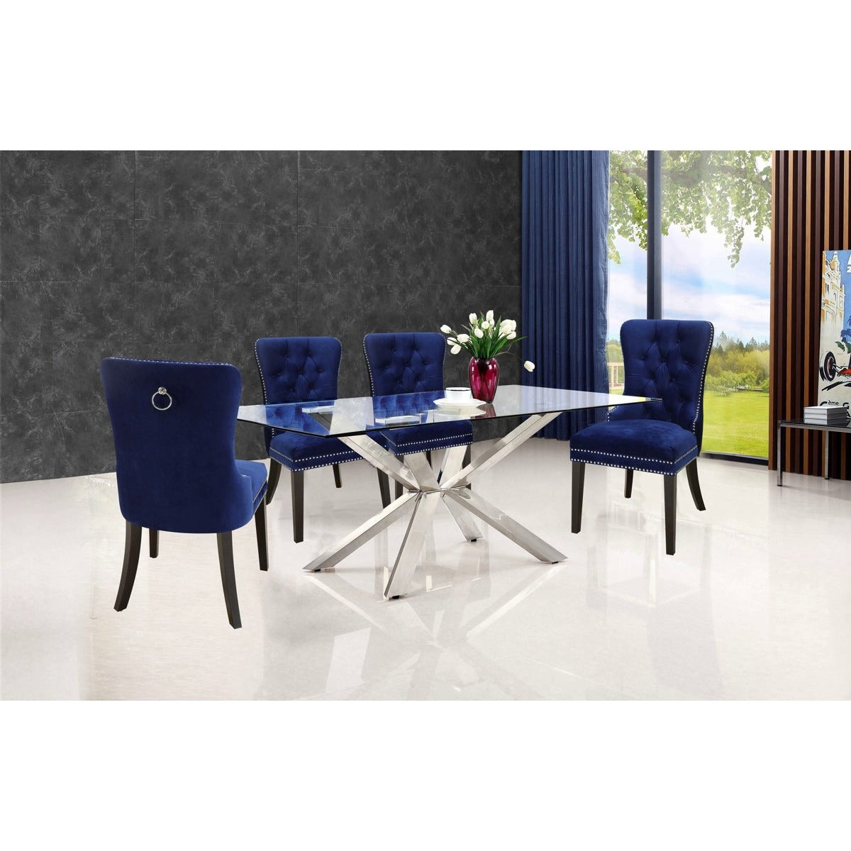 Meridian Furniture Nikki Navy Velvet Dining Chair-Minimal & Modern