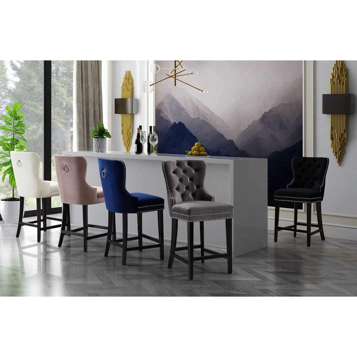 Meridian Furniture Nikki Black Velvet Stool-Minimal & Modern