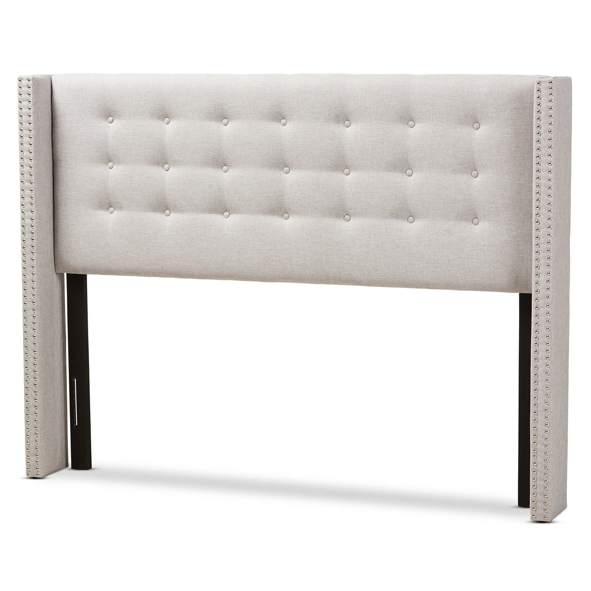 Baxton Studio Ginaro Modern And Contemporary Greyish Beige Fabric Button-Tufted Nail head Queen Size Winged Headboard Baxton Studio-Queen Headboard-Minimal And Modern - 2