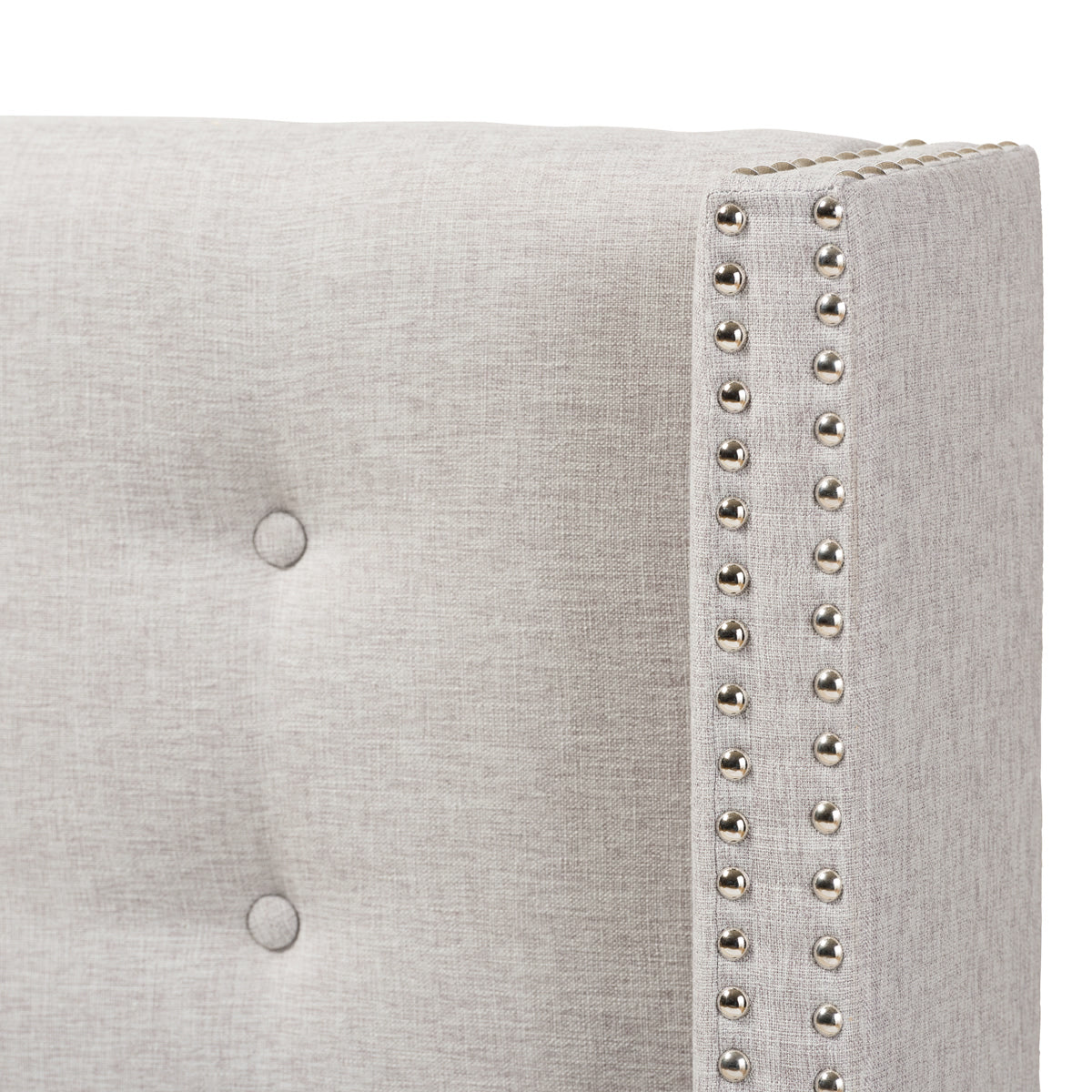 Baxton Studio Ginaro Modern And Contemporary Greyish Beige Fabric Button-Tufted Nail head Queen Size Winged Headboard Baxton Studio-Queen Headboard-Minimal And Modern - 4