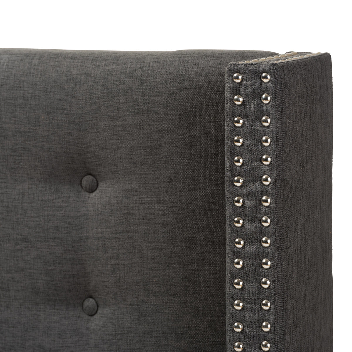 Baxton Studio Ginaro Modern And Contemporary Dark Grey Fabric Button-Tufted Nail head King Size Winged Headboard Baxton Studio-Headboards-Minimal And Modern - 3