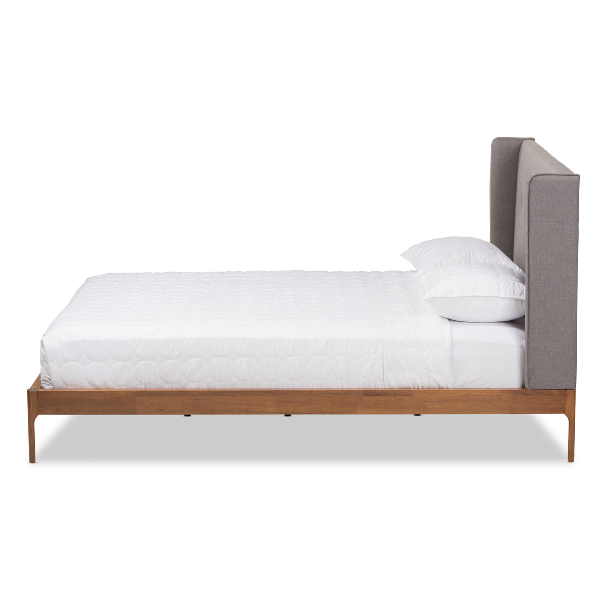 Baxton Studio Brooklyn Mid-Century Modern Walnut Wood Grey Fabric Queen Size Platform Bed Baxton Studio-Queen Bed-Minimal And Modern - 3