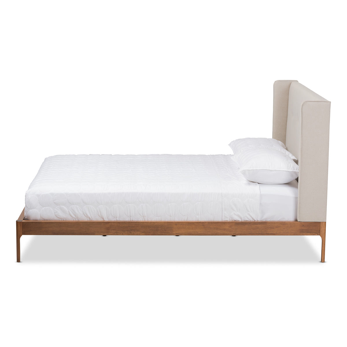 Baxton Studio Brooklyn Mid-Century Modern Walnut Wood Beige Fabric King Size Platform Bed Baxton Studio-King Bed-Minimal And Modern - 3