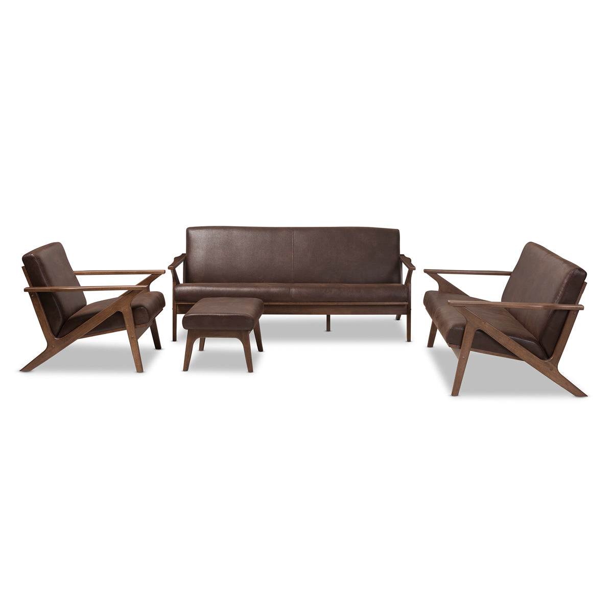 Baxton Studio Bianca Mid-Century Modern Walnut Wood Dark Brown Distressed Faux Leather Livingroom Sofa Set Baxton Studio--Minimal And Modern - 2