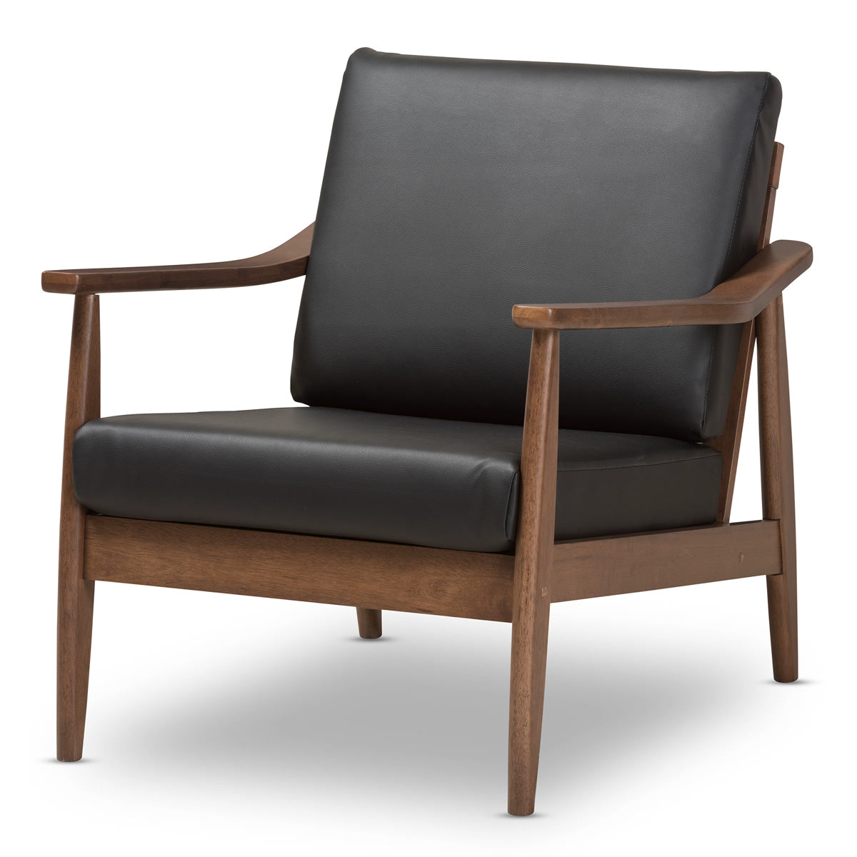 Baxton Studio Jericho Black Leather Mid Century Modern Accent Chair