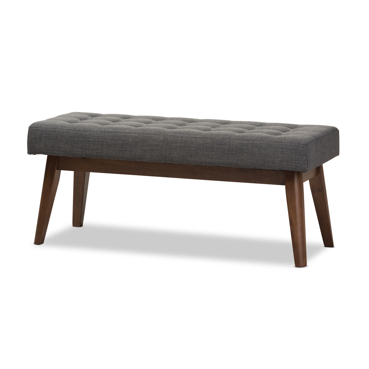 Baxton Studio Elia Mid-Century Modern Walnut Wood Dark Grey Fabric Button-Tufted Bench Baxton Studio-benches-Minimal And Modern - 2