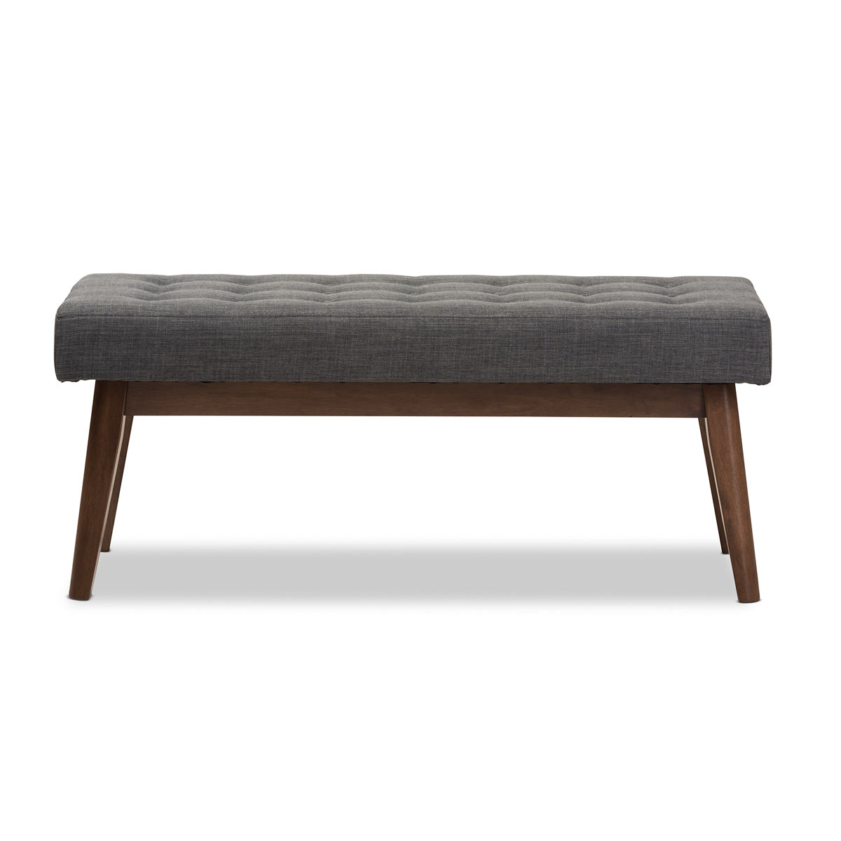 Baxton Studio Elia Mid-Century Modern Walnut Wood Dark Grey Fabric Button-Tufted Bench Baxton Studio-benches-Minimal And Modern - 3