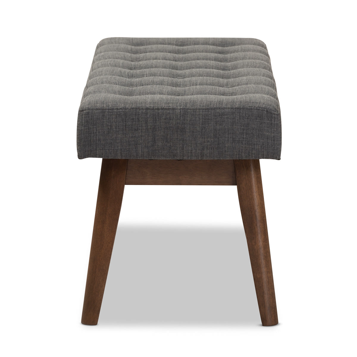 Baxton Studio Elia Mid-Century Modern Walnut Wood Dark Grey Fabric Button-Tufted Bench Baxton Studio-benches-Minimal And Modern - 4