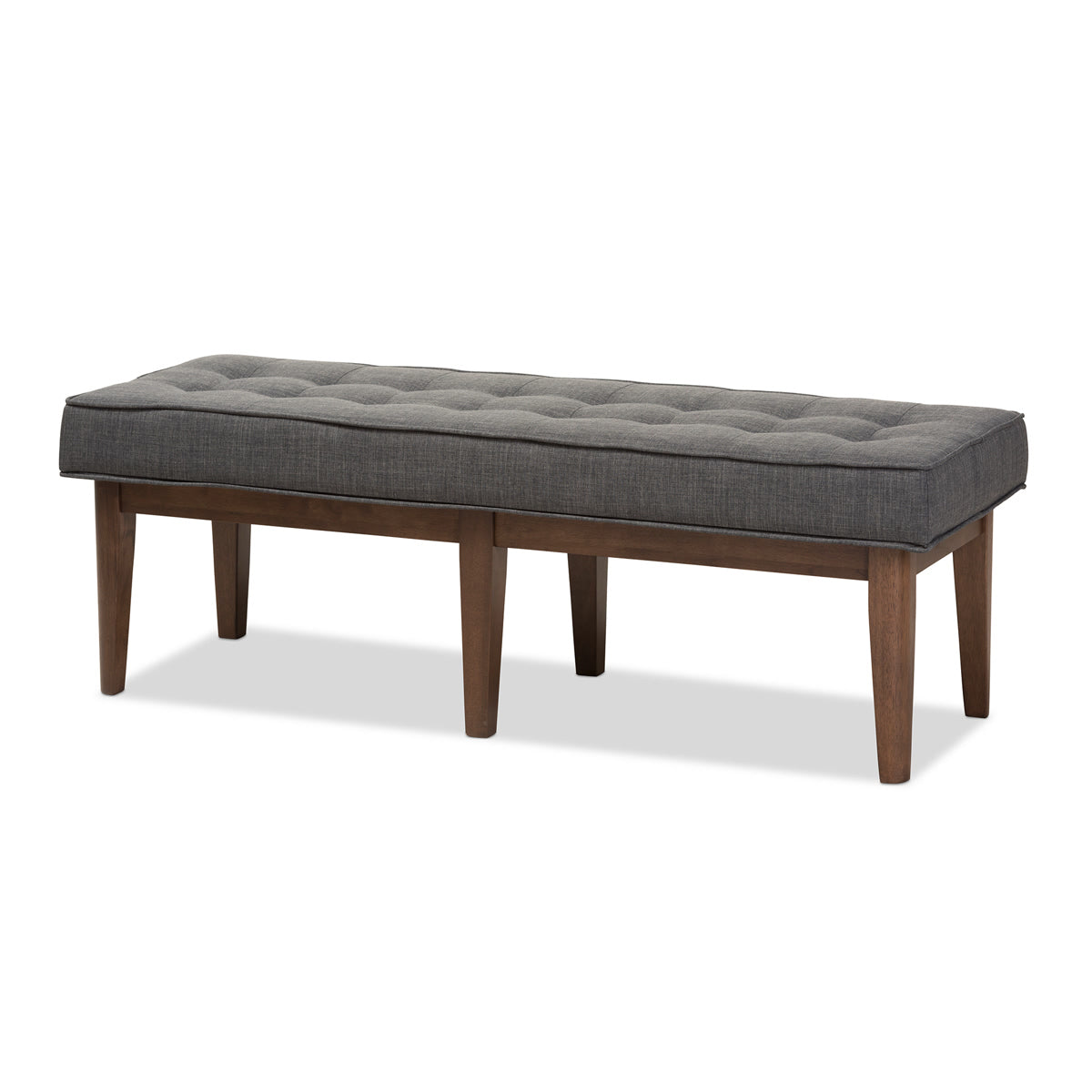 Baxton Studio Lucca Mid-Century Modern Walnut Wood Dark Grey Fabric Button-Tufted Bench Baxton Studio-benches-Minimal And Modern - 2