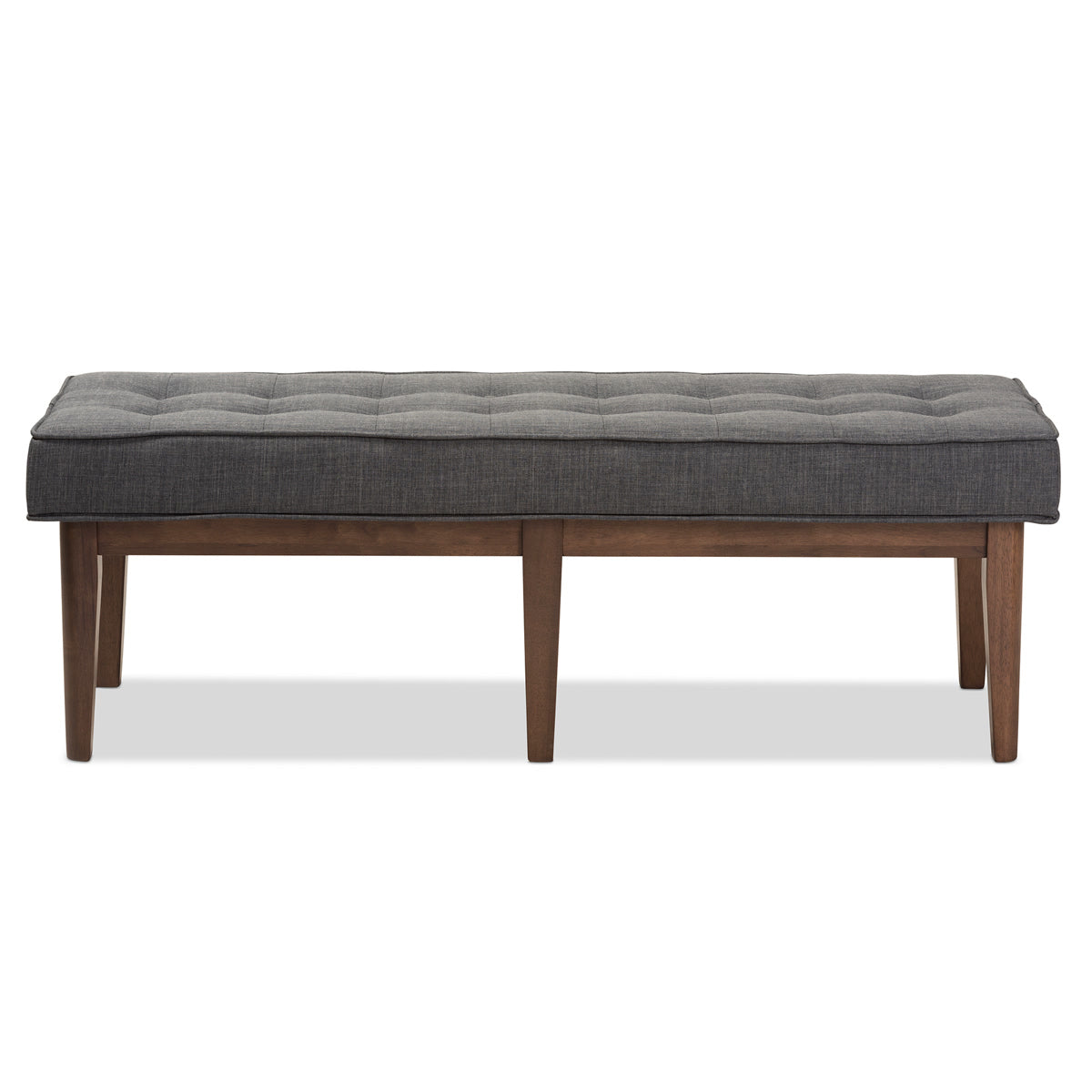 Baxton Studio Lucca Mid-Century Modern Walnut Wood Dark Grey Fabric Button-Tufted Bench Baxton Studio-benches-Minimal And Modern - 3