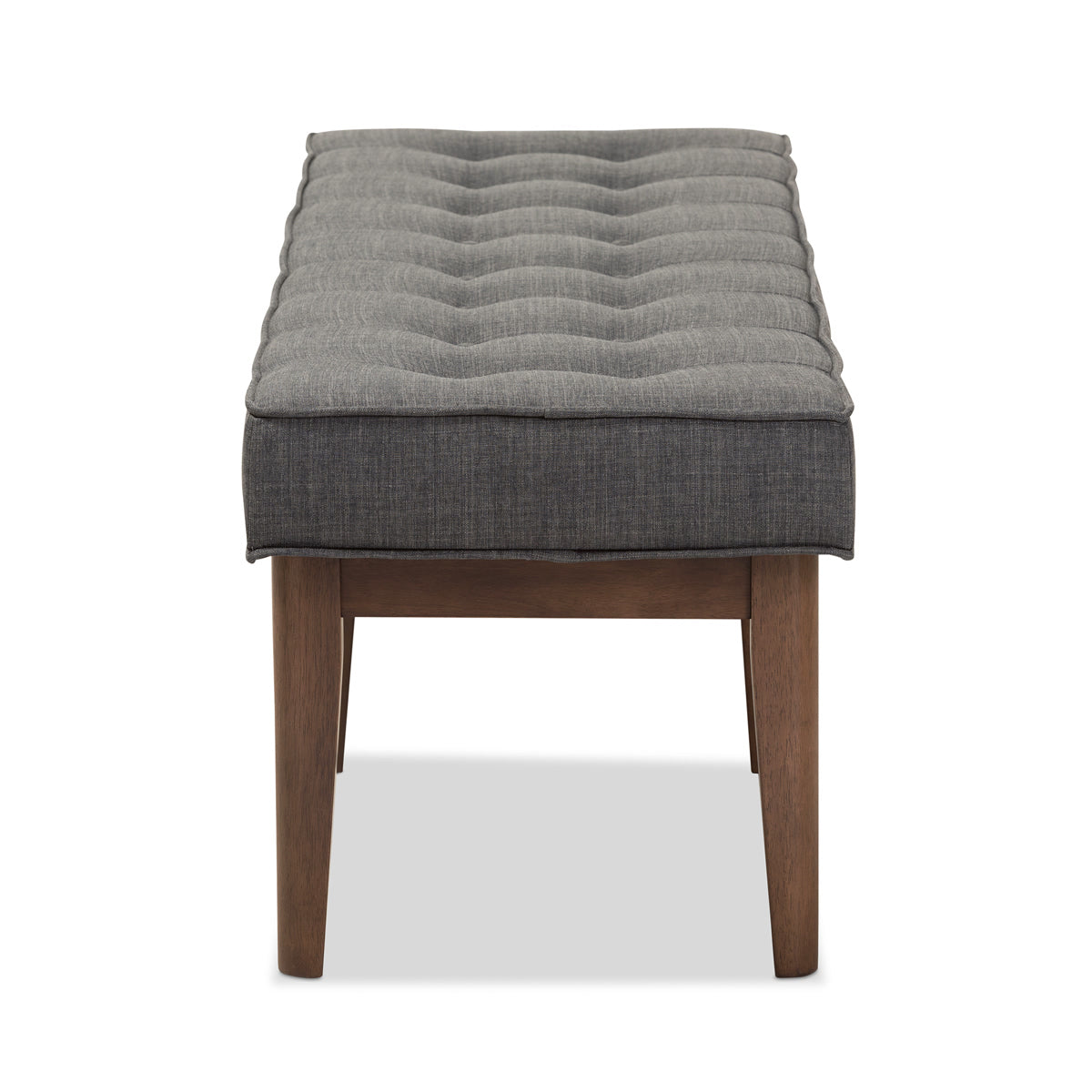 Baxton Studio Lucca Mid-Century Modern Walnut Wood Dark Grey Fabric Button-Tufted Bench Baxton Studio-benches-Minimal And Modern - 4