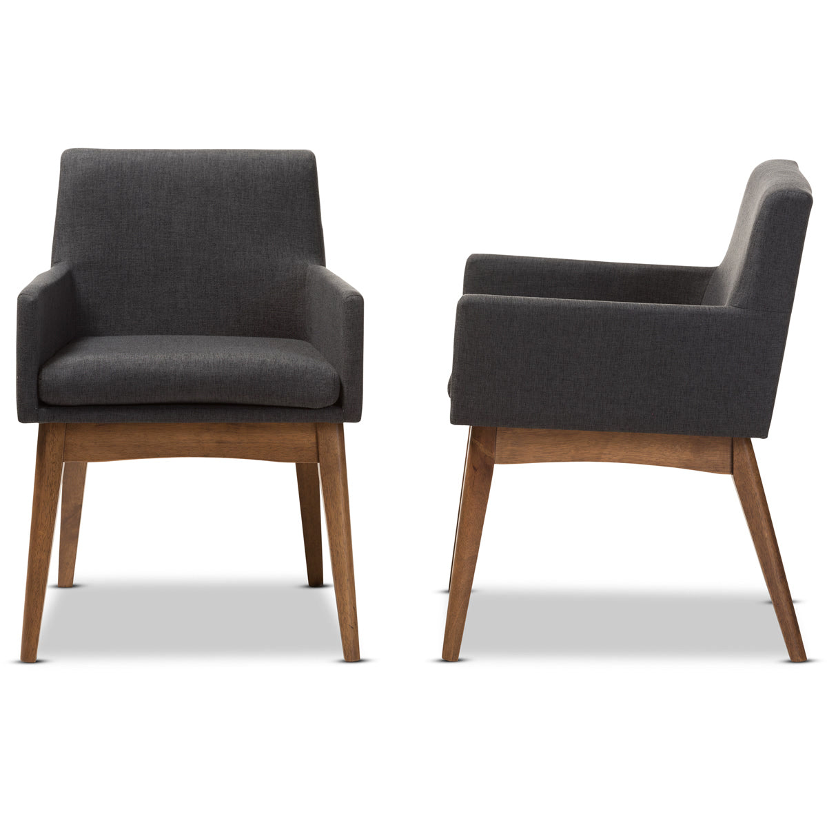 Baxton Studio Nexus Mid-Century Modern Walnut Wood Finishing Dark Grey Fabric Dining Armchair (Set of 2) Baxton Studio-dining chair-Minimal And Modern - 4