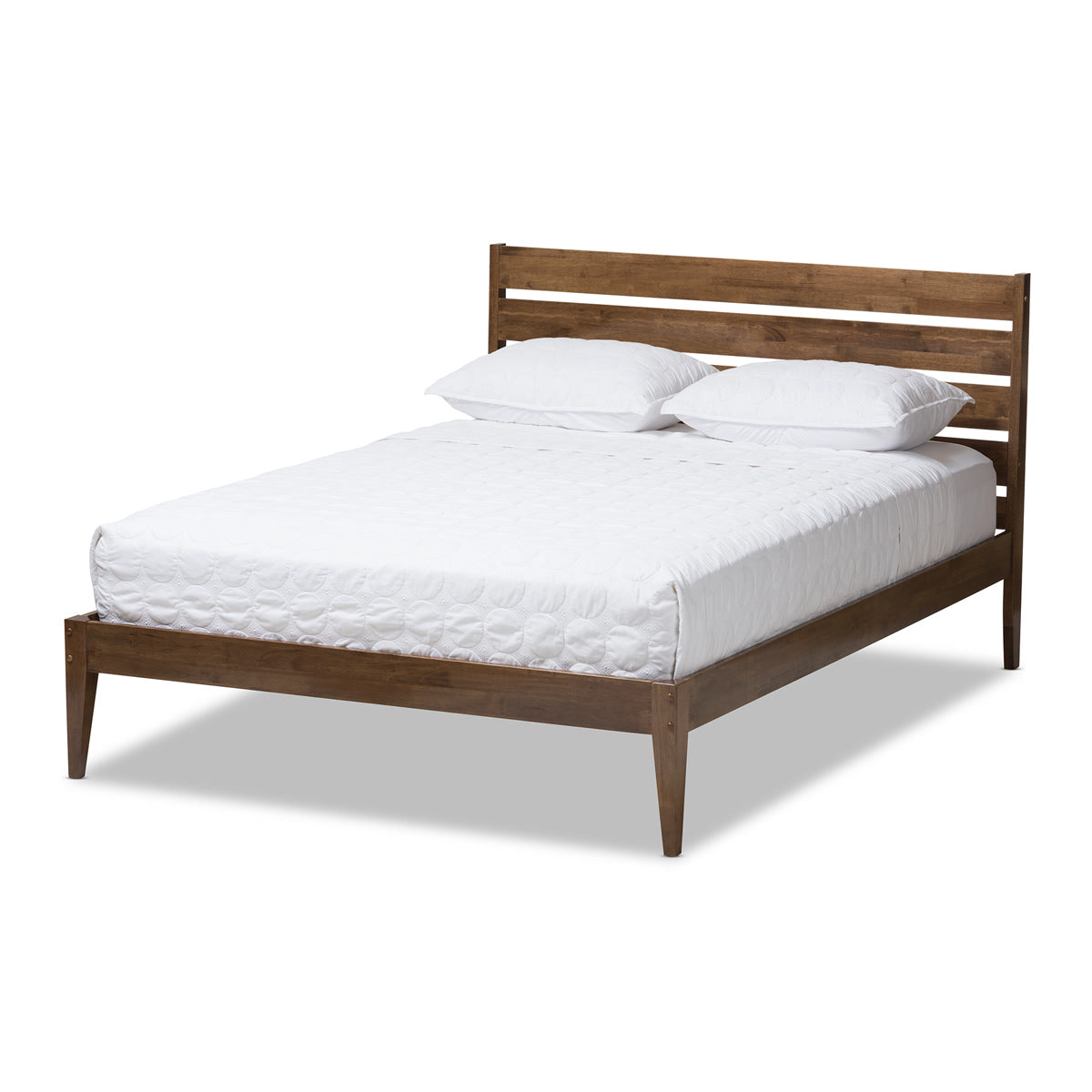 Baxton Studio Elmdon Mid-Century Modern Solid Walnut Wood Slatted Headboard Style Full Size Platform Bed Baxton Studio-Full Bed-Minimal And Modern - 2