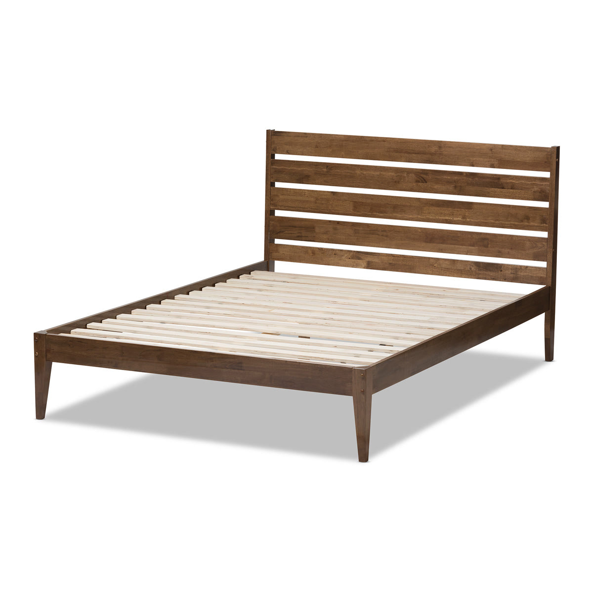 Baxton Studio Elmdon Mid-Century Modern Solid Walnut Wood Slatted Headboard Style Full Size Platform Bed Baxton Studio-Full Bed-Minimal And Modern - 4