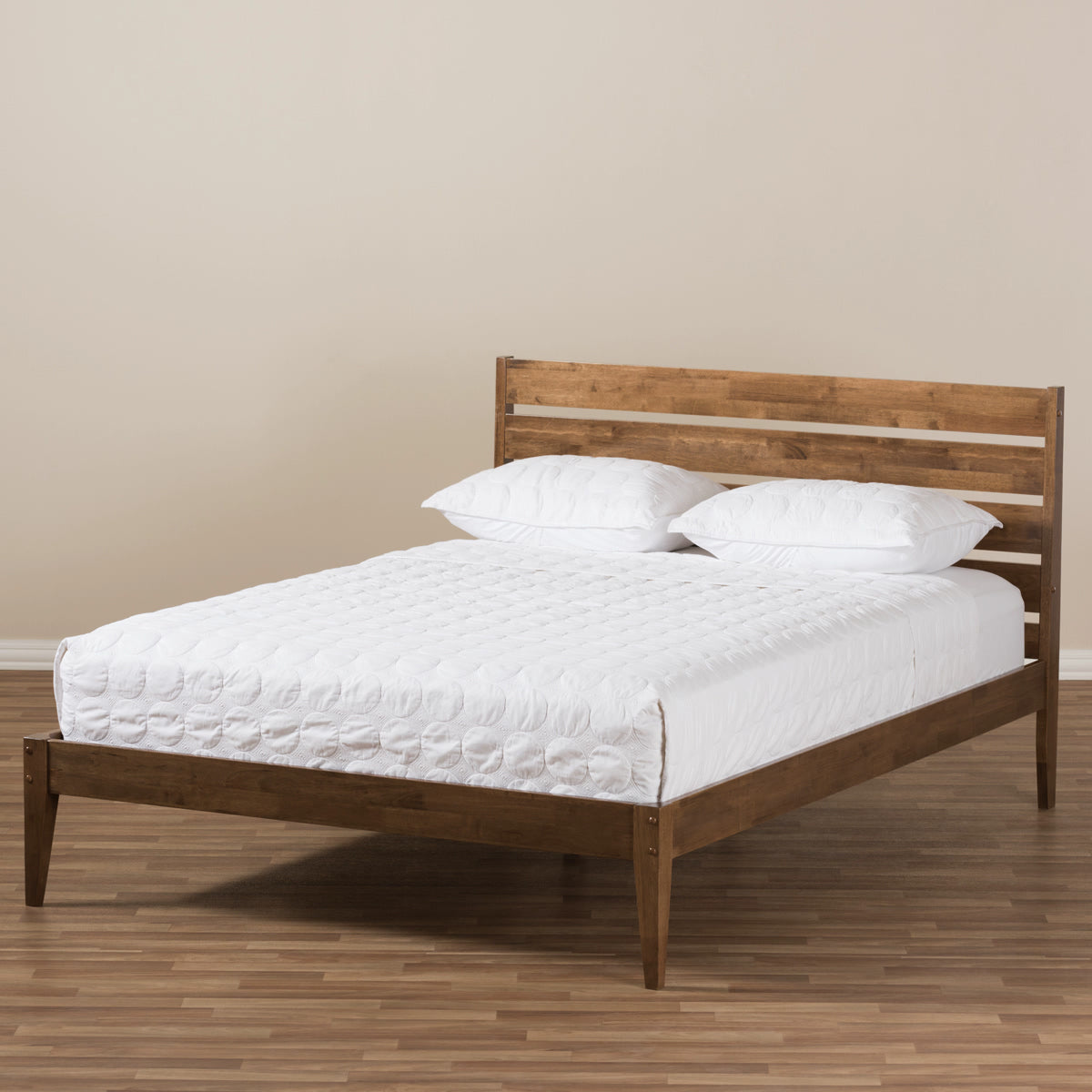 Baxton Studio Elmdon Mid-Century Modern Solid Walnut Wood Slatted Headboard Style Full Size Platform Bed Baxton Studio-Full Bed-Minimal And Modern - 8