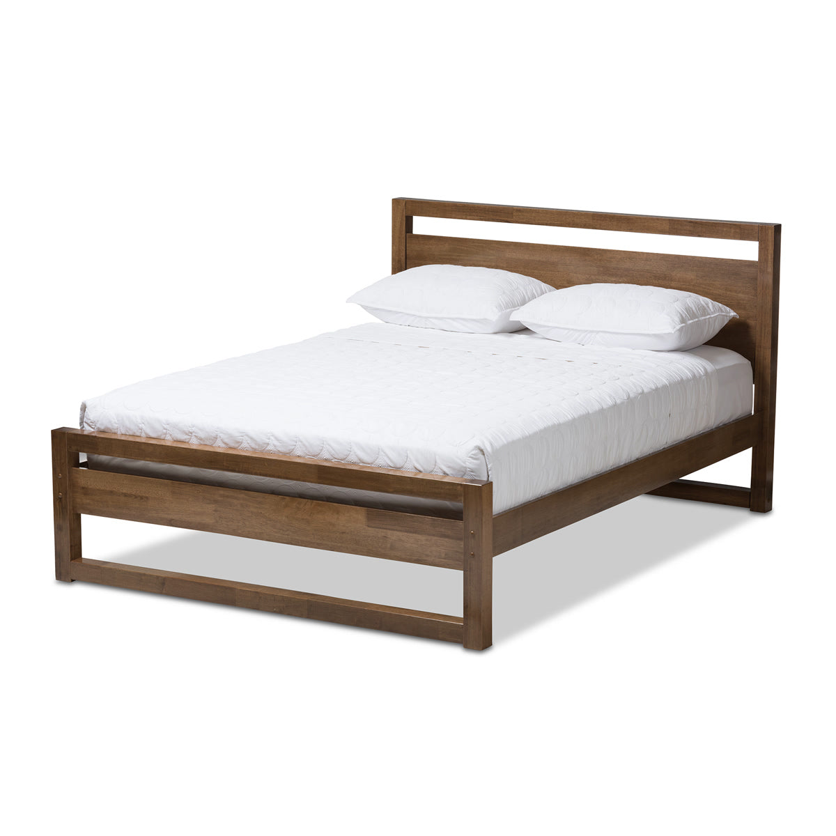 Baxton Studio Torino Mid-Century Modern Solid Walnut Wood Open Frame Style King Size Platform Bed Baxton Studio-King Bed-Minimal And Modern - 2