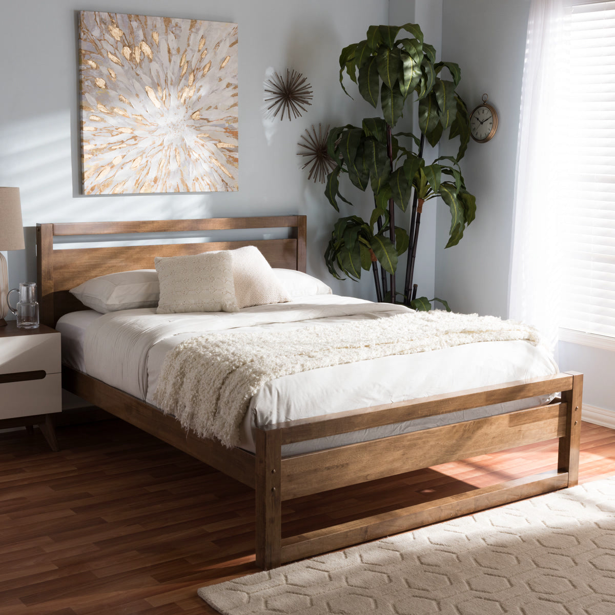 Baxton Studio Torino Mid-Century Modern Solid Walnut Wood Open Frame Style King Size Platform Bed Baxton Studio-King Bed-Minimal And Modern - 7