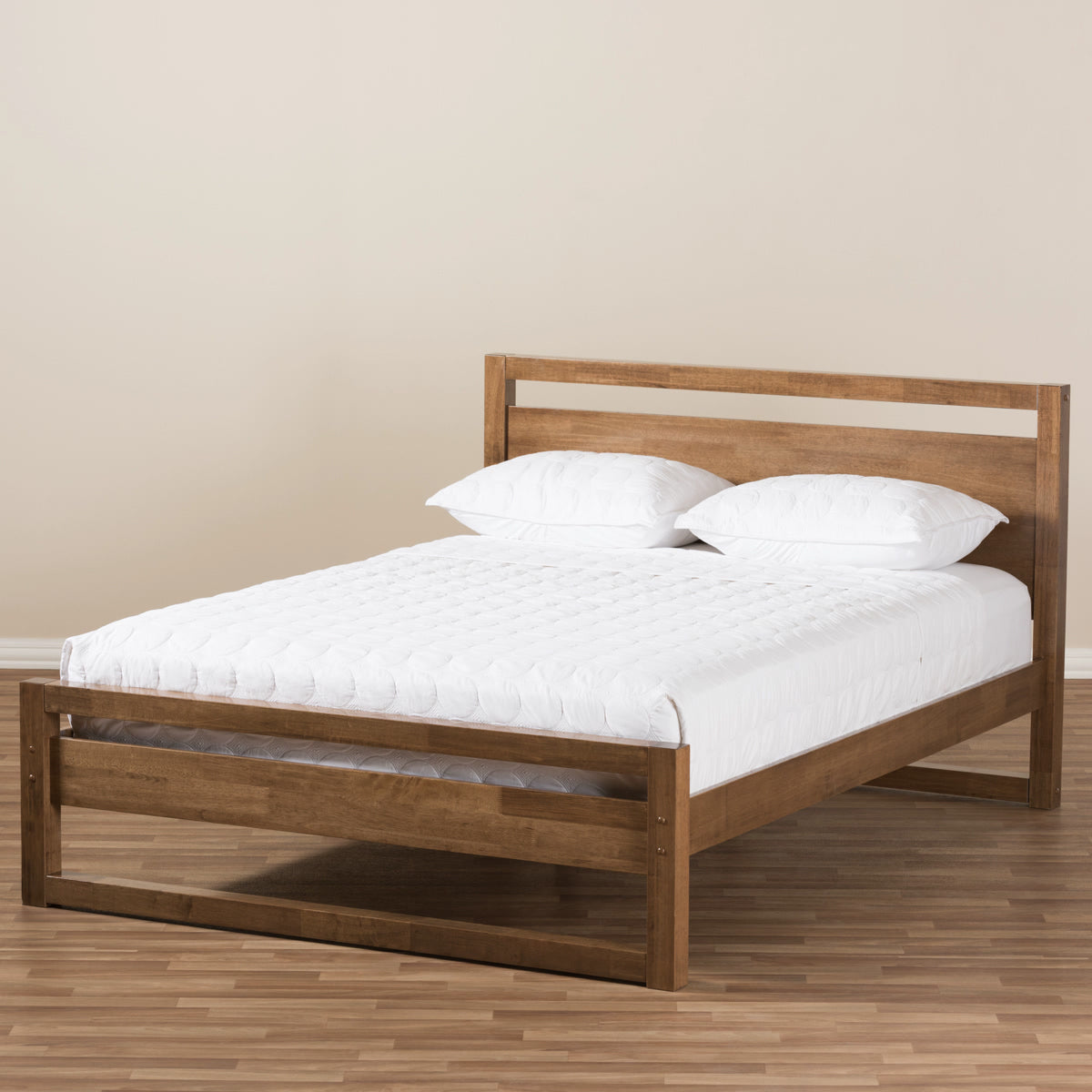 Baxton Studio Torino Mid-Century Modern Solid Walnut Wood Open Frame Style King Size Platform Bed Baxton Studio-King Bed-Minimal And Modern - 8