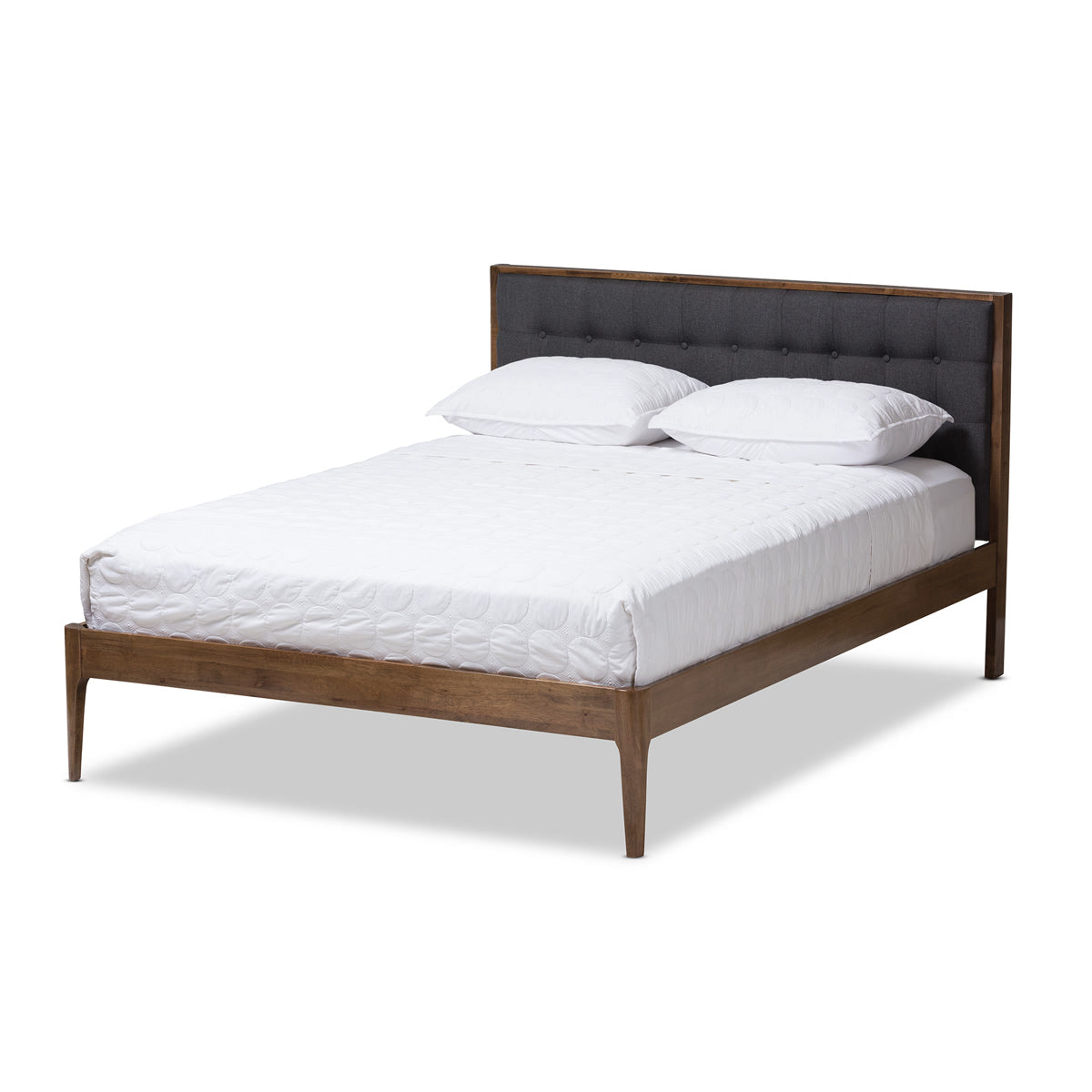 Baxton Studio Jupiter Mid-Century Modern Grey Fabric Upholstered Button-Tufted King Size Platform Bed Baxton Studio-King Bed-Minimal And Modern - 2