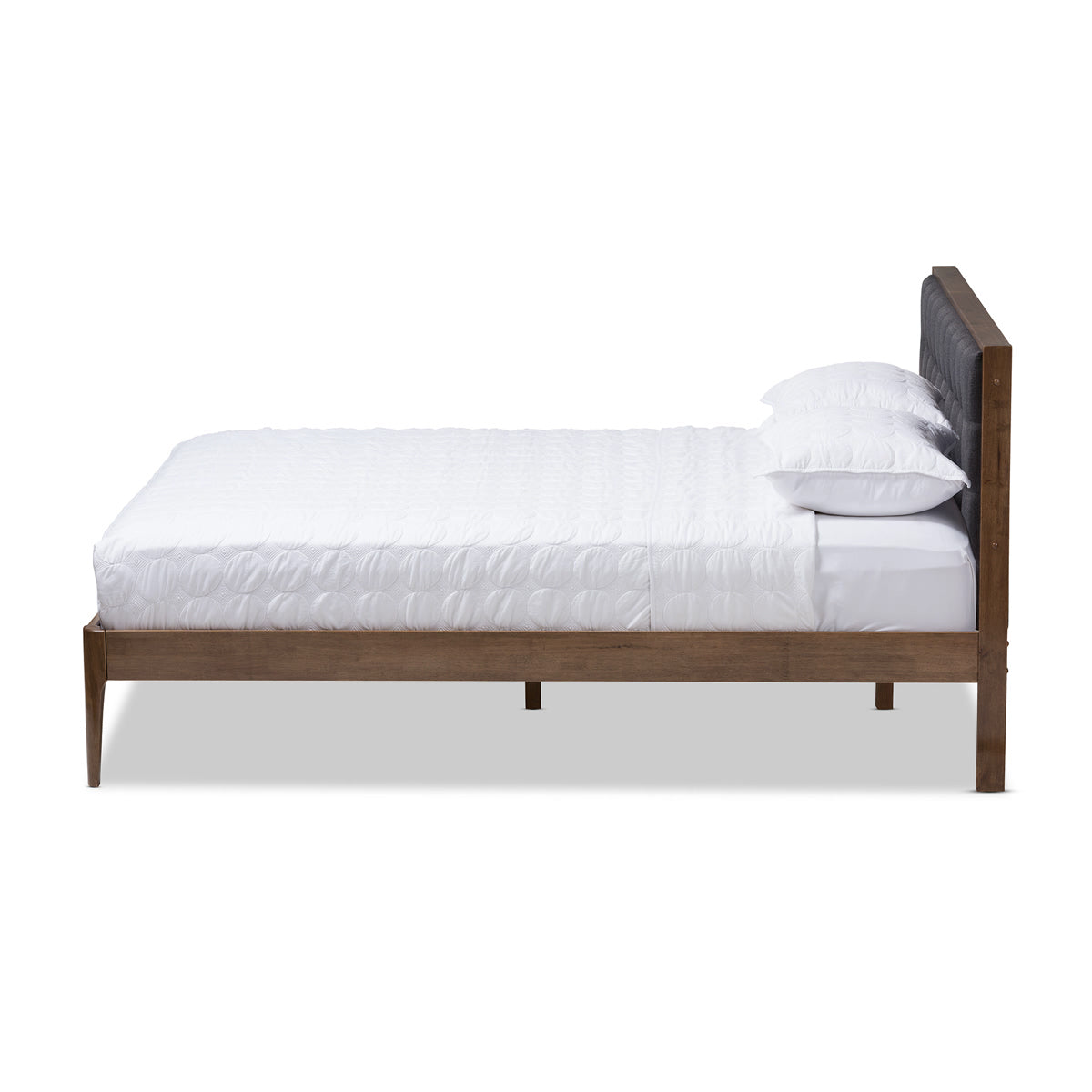 Baxton Studio Jupiter Mid-Century Modern Grey Fabric Upholstered Button-Tufted Queen Size Platform Bed Baxton Studio-Queen Bed-Minimal And Modern - 3