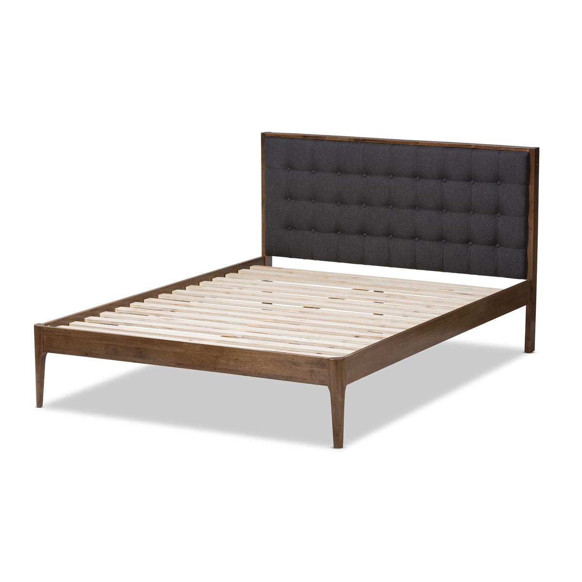 Baxton Studio Jupiter Mid-Century Modern Grey Fabric Upholstered Button-Tufted Queen Size Platform Bed Baxton Studio-Queen Bed-Minimal And Modern - 4