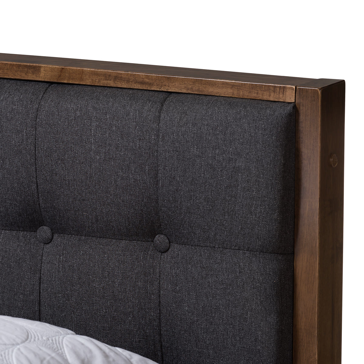 Baxton Studio Jupiter Mid-Century Modern Grey Fabric Upholstered Button-Tufted King Size Platform Bed Baxton Studio-King Bed-Minimal And Modern - 5