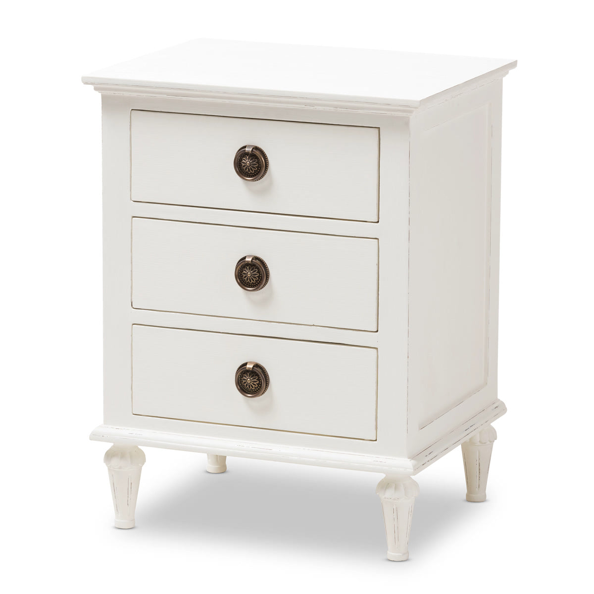 Baxton Studio Venezia French-Inspired Rustic Whitewash Wood 3-Drawer Nightstand Baxton Studio-nightstands-Minimal And Modern - 2