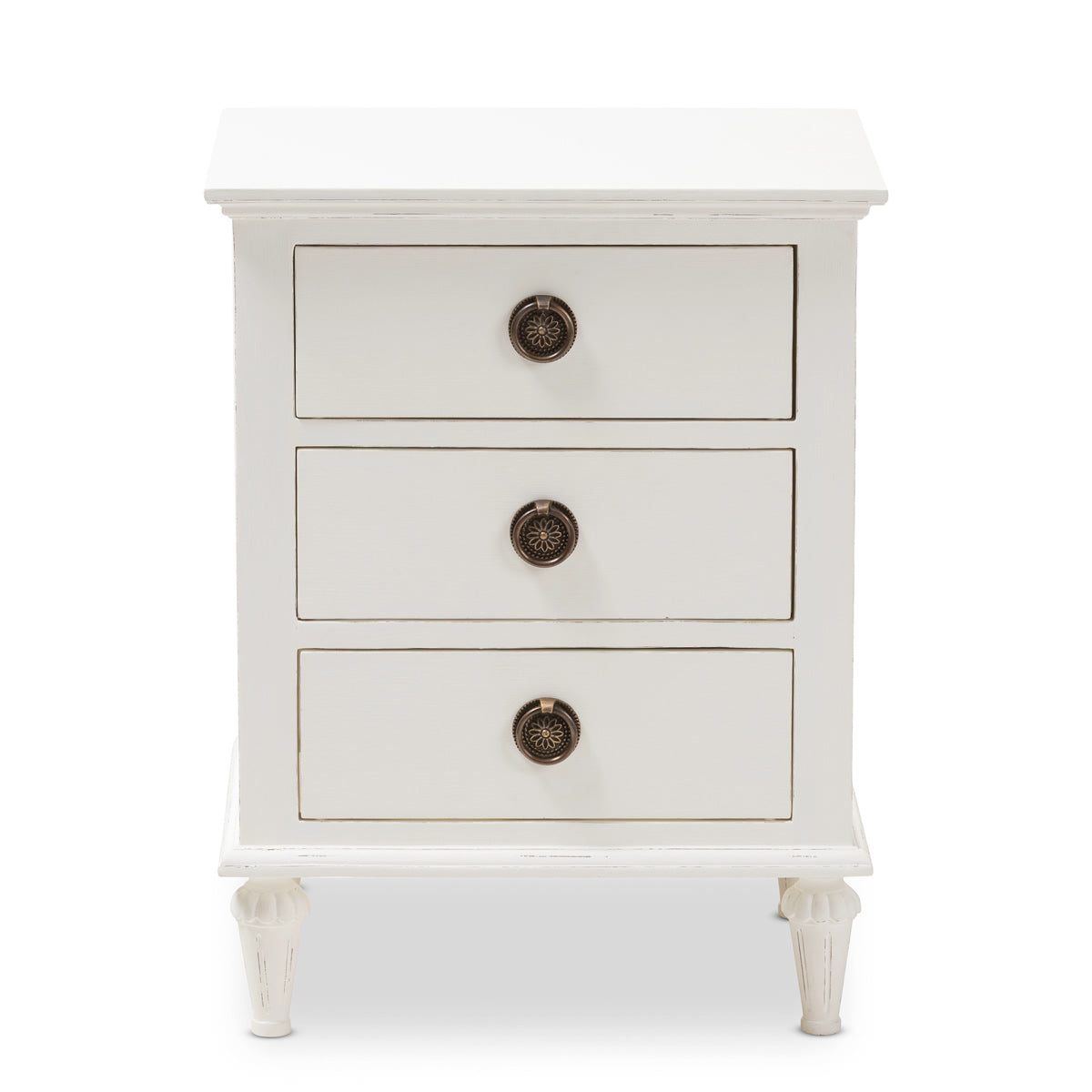 Baxton Studio Venezia French-Inspired Rustic Whitewash Wood 3-Drawer Nightstand Baxton Studio-nightstands-Minimal And Modern - 4