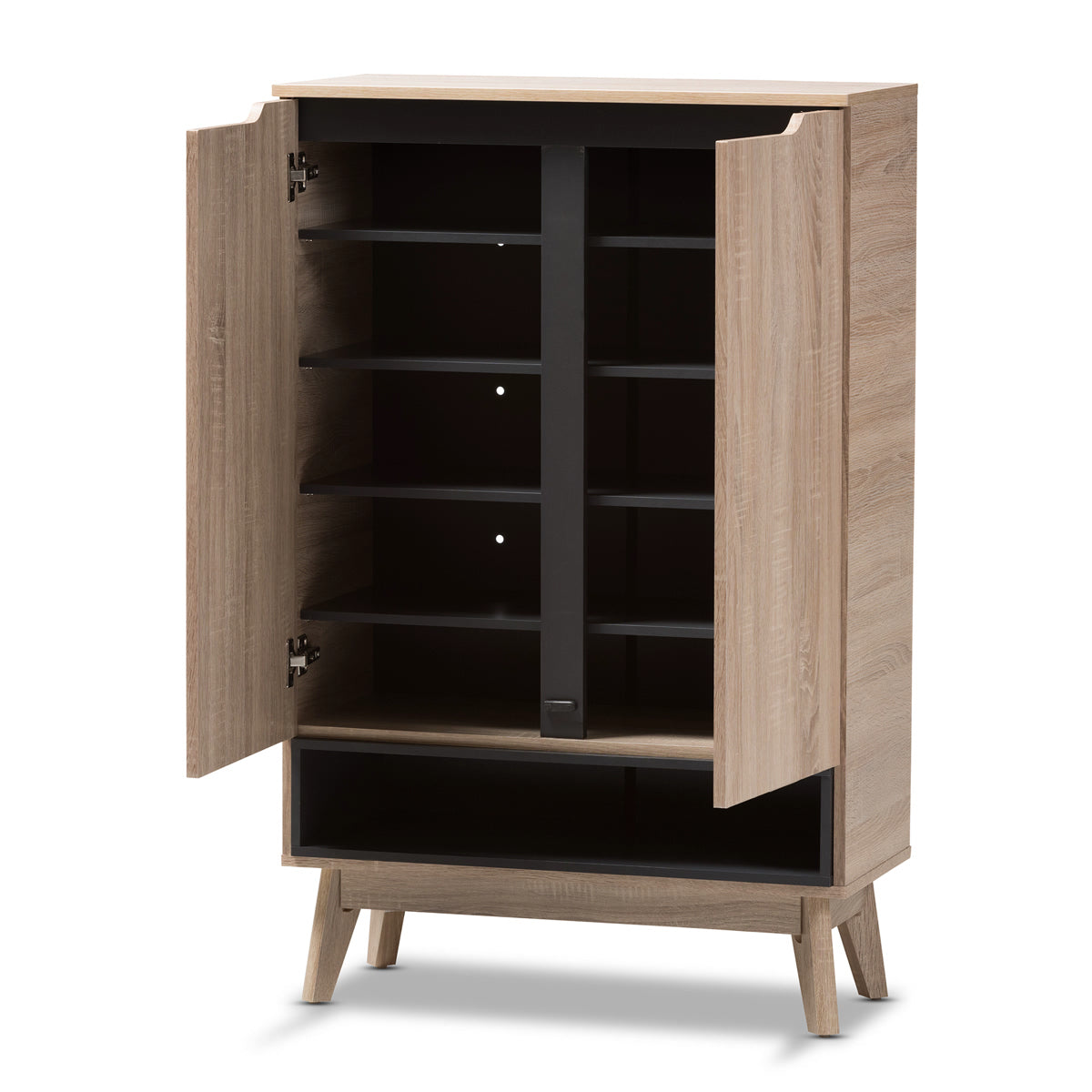 Baxton Studio Fella Mid-Century Modern Two-Tone Oak and Grey Wood Shoe Cabinet Baxton Studio--Minimal And Modern - 3