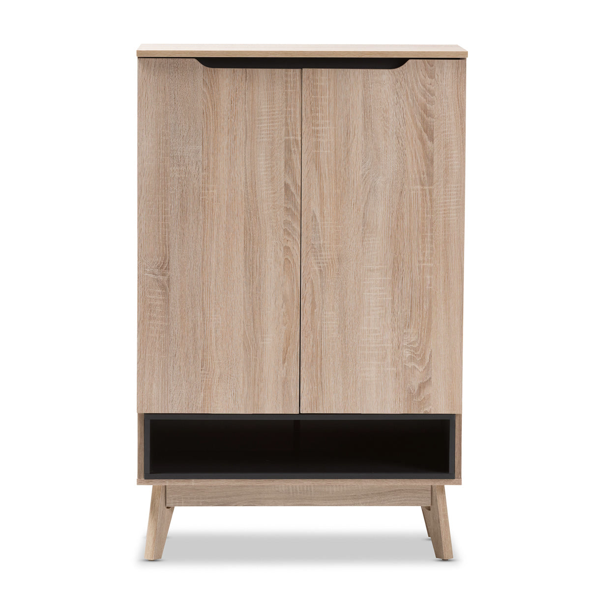 Baxton Studio Fella Mid-Century Modern Two-Tone Oak and Grey Wood Shoe Cabinet Baxton Studio--Minimal And Modern - 4