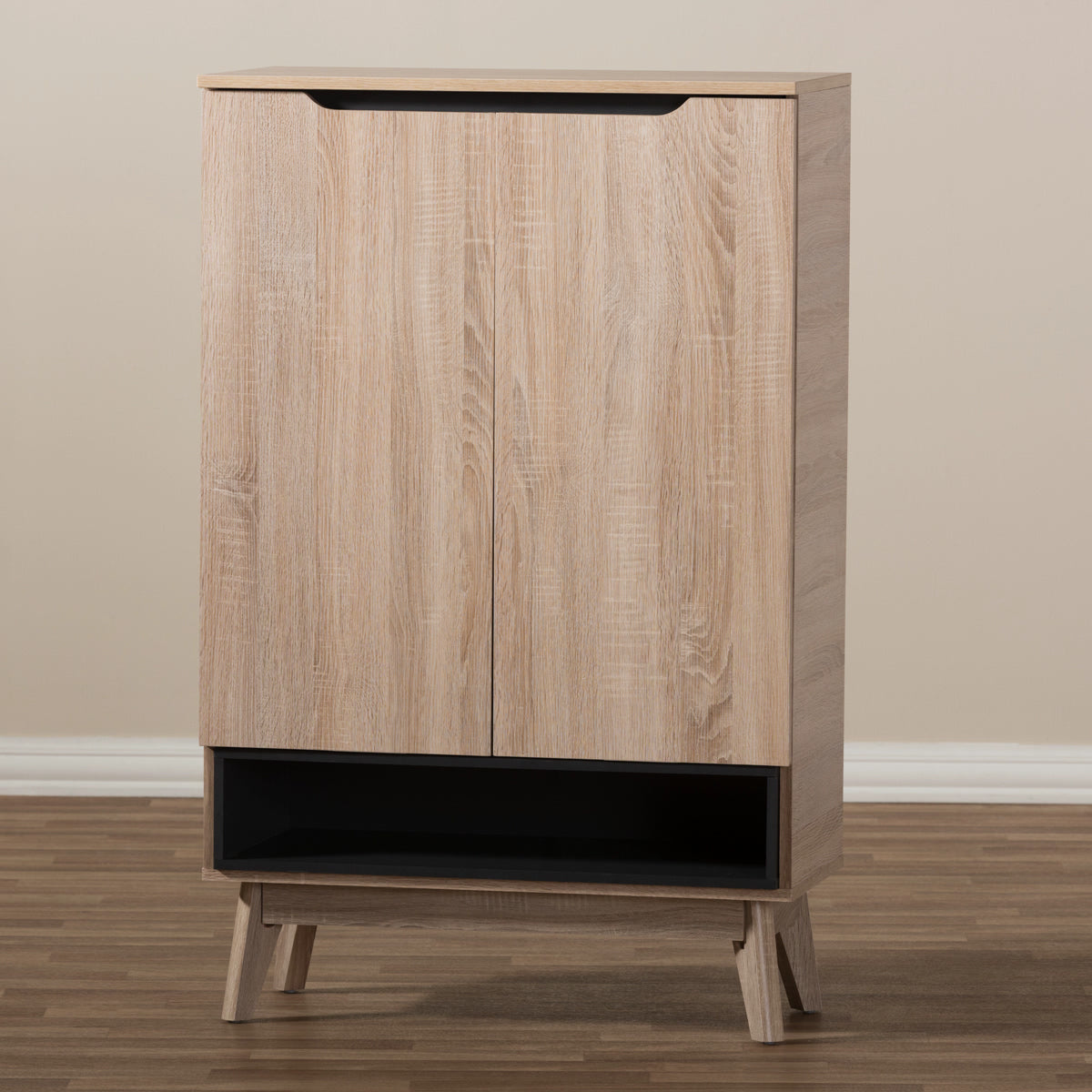 Baxton Studio Fella Mid-Century Modern Two-Tone Oak and Grey Wood Shoe Cabinet Baxton Studio--Minimal And Modern - 8