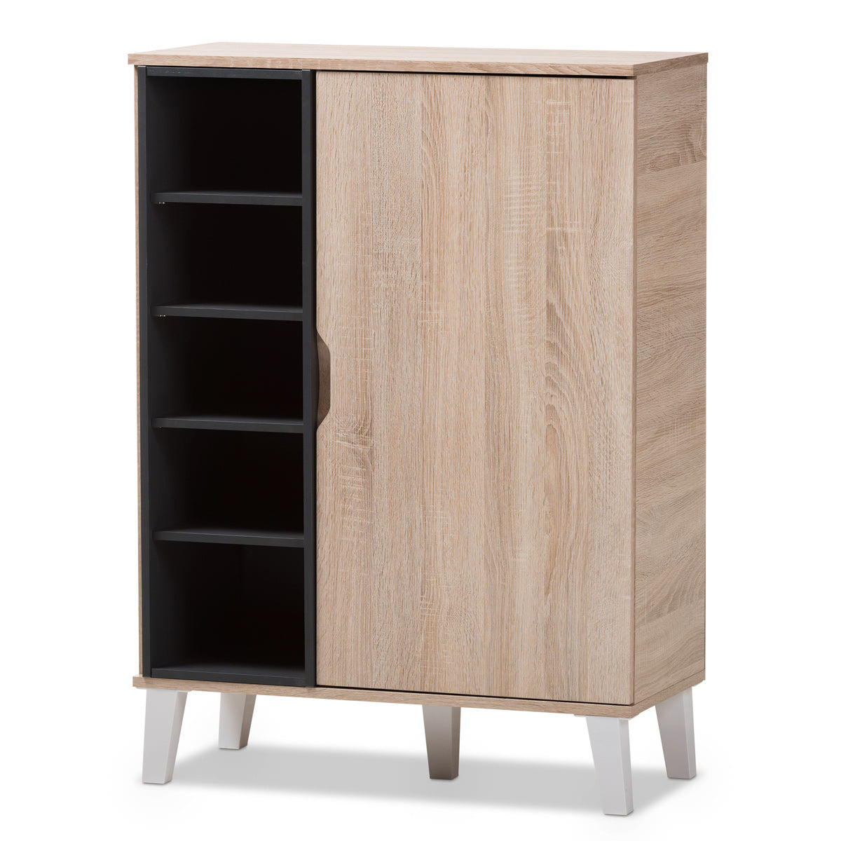 Baxton Studio Adelina Mid-Century Modern 1-door Oak and Grey Wood Shoe Cabinet Baxton Studio--Minimal And Modern - 2