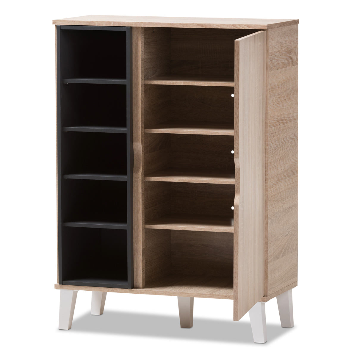 Baxton Studio Adelina Mid-Century Modern 1-door Oak and Grey Wood Shoe Cabinet Baxton Studio--Minimal And Modern - 3