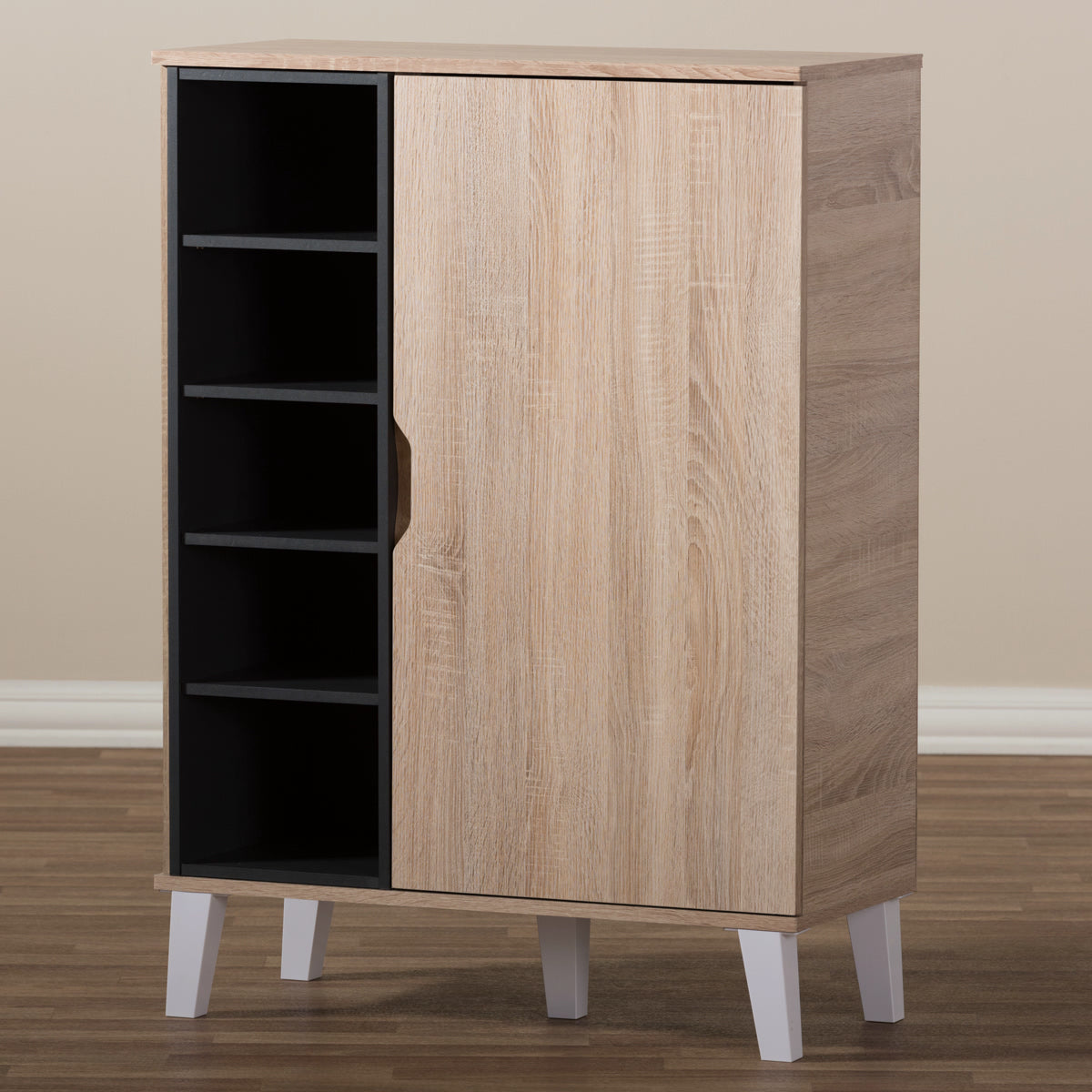 Baxton Studio Adelina Mid-Century Modern 1-door Oak and Grey Wood Shoe Cabinet Baxton Studio--Minimal And Modern - 8