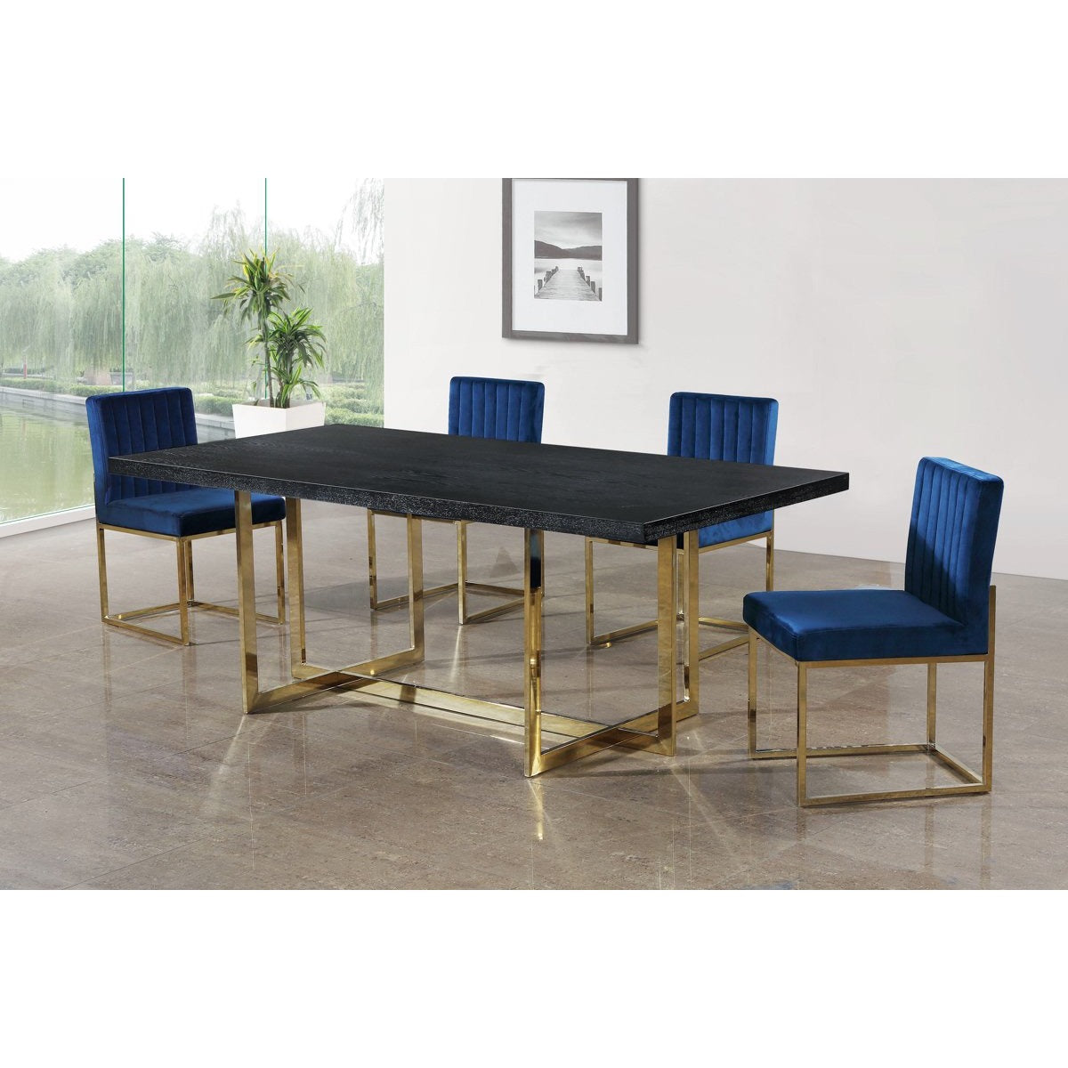 Meridian Furniture Giselle Navy Velvet Dining Chair-Minimal & Modern