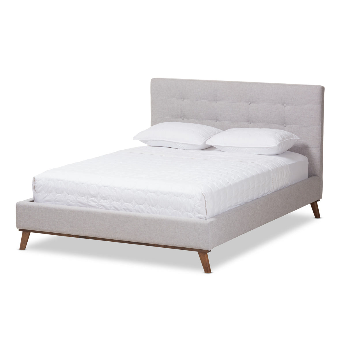 Baxton Studio Valencia Mid-Century Modern Greyish Beige Fabric King Size Platform Bed Baxton Studio-beds-Minimal And Modern - 1