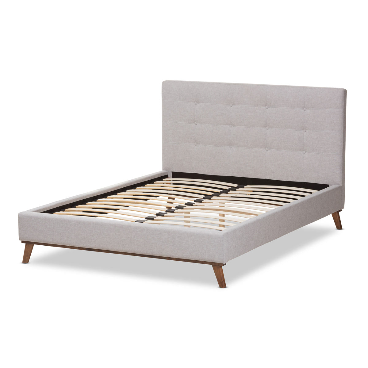 Baxton Studio Valencia Mid-Century Modern Greyish Beige Fabric King Size Platform Bed Baxton Studio-beds-Minimal And Modern - 4