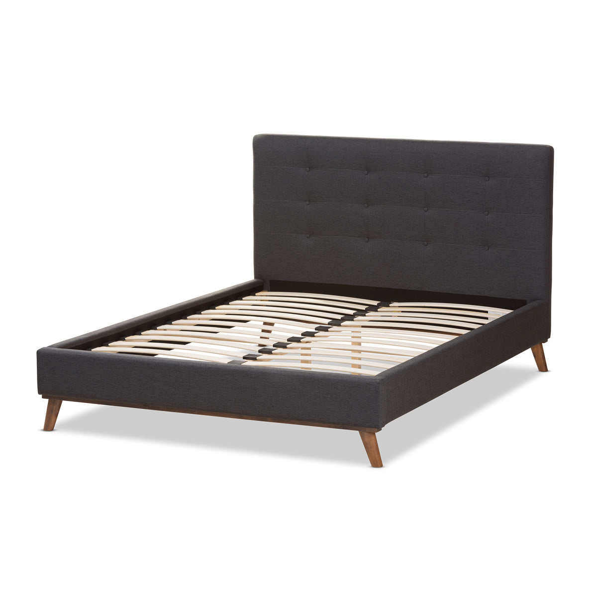 Baxton Studio Valencia Mid-Century Modern Dark Grey Fabric King Size Platform Bed Baxton Studio-beds-Minimal And Modern - 4