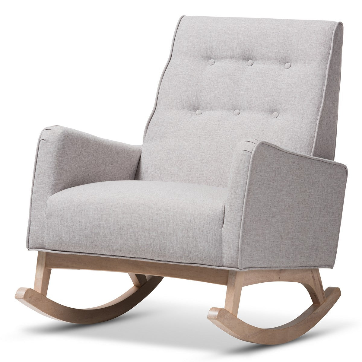 Baxton Studio Marlena Mid-Century Modern Greyish Beige Fabric Upholstered Whitewash Wood Rocking Chair Baxton Studio-Rocking Chairs-Minimal And Modern - 1